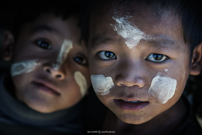 The faces of two children in the hill tribes of Shan State, Myanmar (Burma)