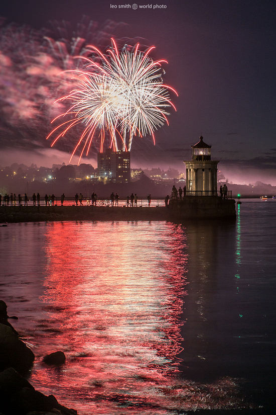 Leo Smith World Photo: Maine Photos and Prints - July 4th Fireworks at Bug Light, South Portland, Maine