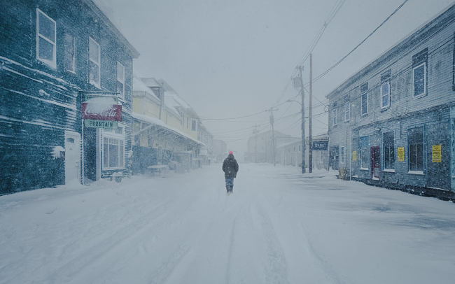 Leo Smith Photo Video: Travel, Documentary & Landscape Photography and Video: A man walking in a blizzard, Portland, Maine, USA.