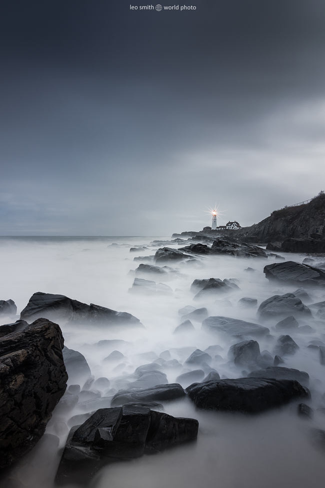 Leo Smith World Photo: Maine Photos and Prints: The remnants of a tropical storm, Portland Head Light, Maine, USA