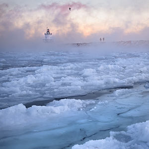 “New Year” – Sea Smoke at Spring Point Light, Maine USA