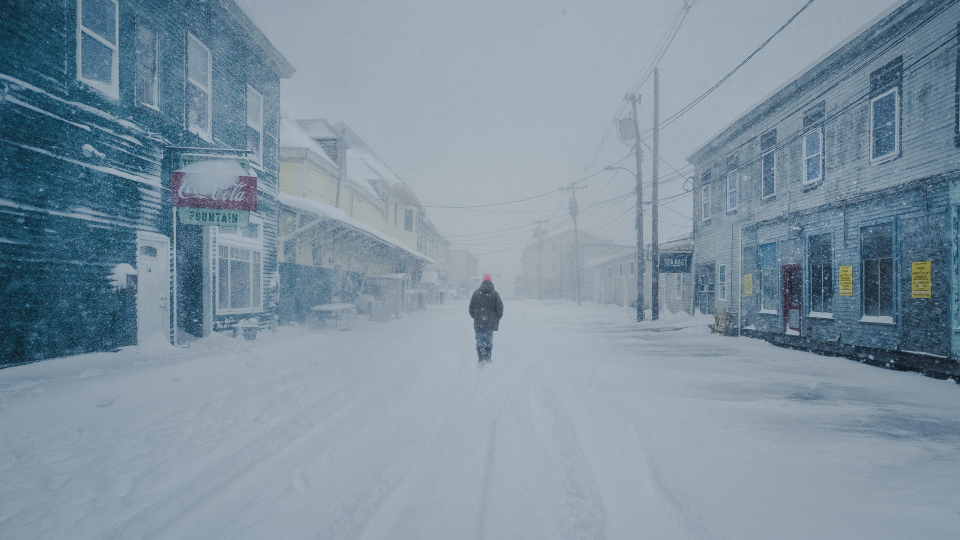 Leo Smith Photo Video: Travel, Documentary & Landscape Photography and Video: A man walking in a blizzard, Portland, Maine, USA.